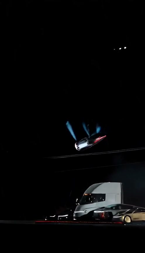AI-generated car flying above a parked truck